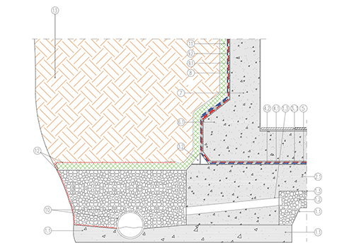 4.4 - MURATURE INTERRATE VERTICALI - 
E PLATEA DI FONDAZIONE
 dispositivo di raccolta al piede, 